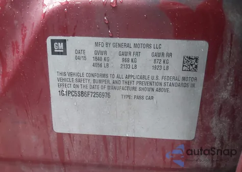 2015 Chevrolet Cruze 1Lt Auto from USA, damaged, VIN 1G1PC5SB6F7256976